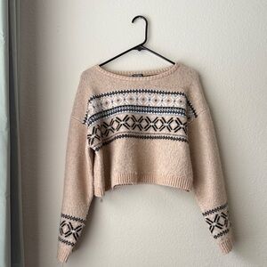 wild fable Blush Beige Fair Isle Cropped Crewneck Sweater